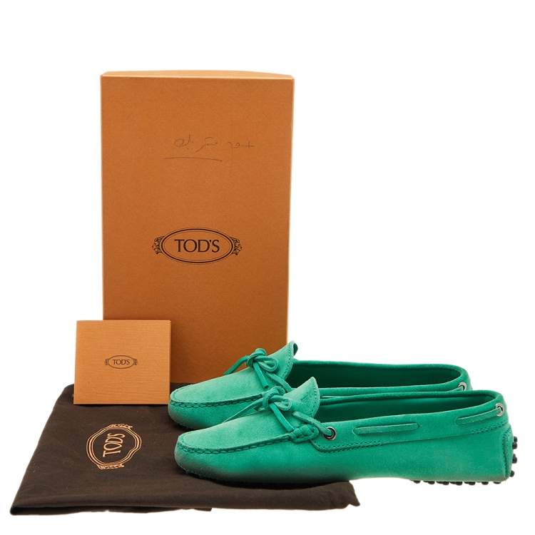 Pre Owned Tod's Green Suede Bow Slip On Loafers Size 38