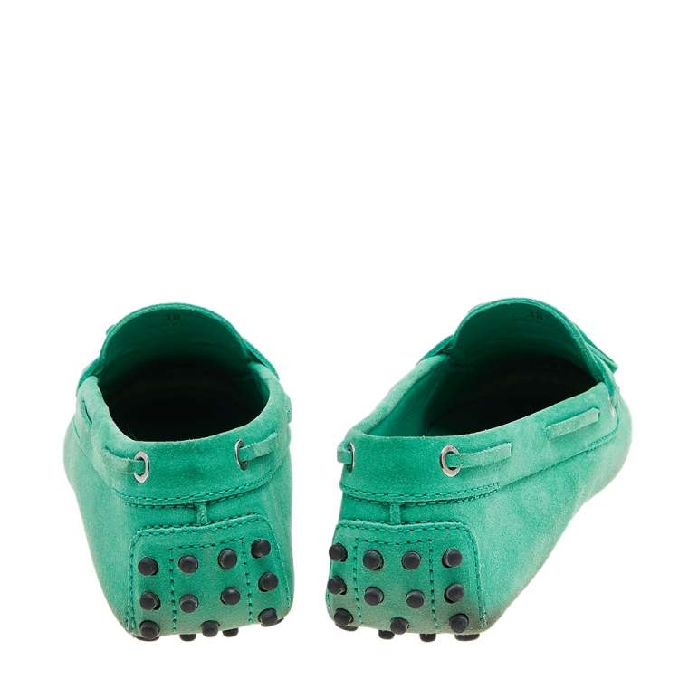 Pre Owned Tod's Green Suede Bow Slip On Loafers Size 38