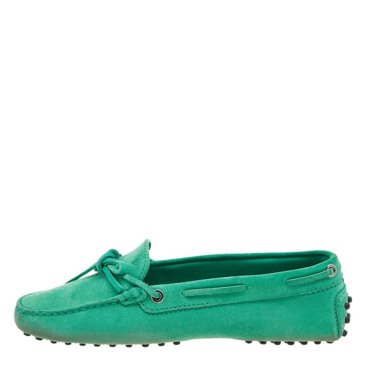 Pre Owned Tod's Green Suede Bow Slip On Loafers Size 38