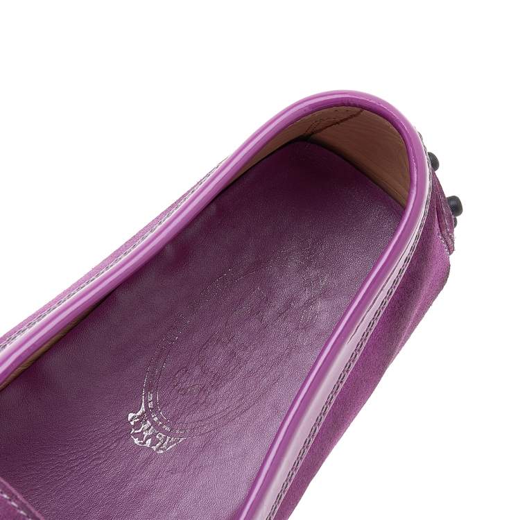 Pre Owned Tod's Purple Suede And Patent Leather Trim Embellished Slip On Loafers Size 38