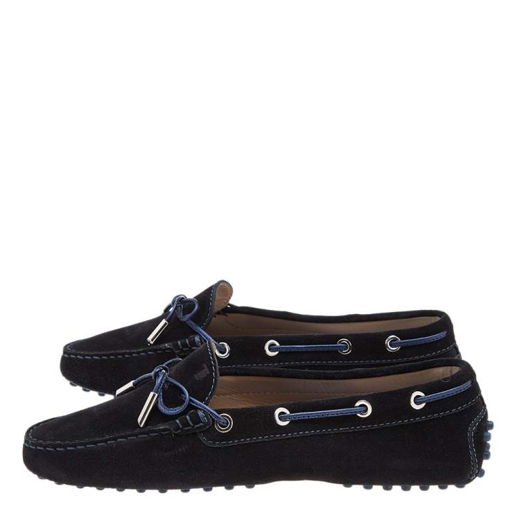 Pre Owned Tod's Black Suede Bow Slip On Loafers Size 38