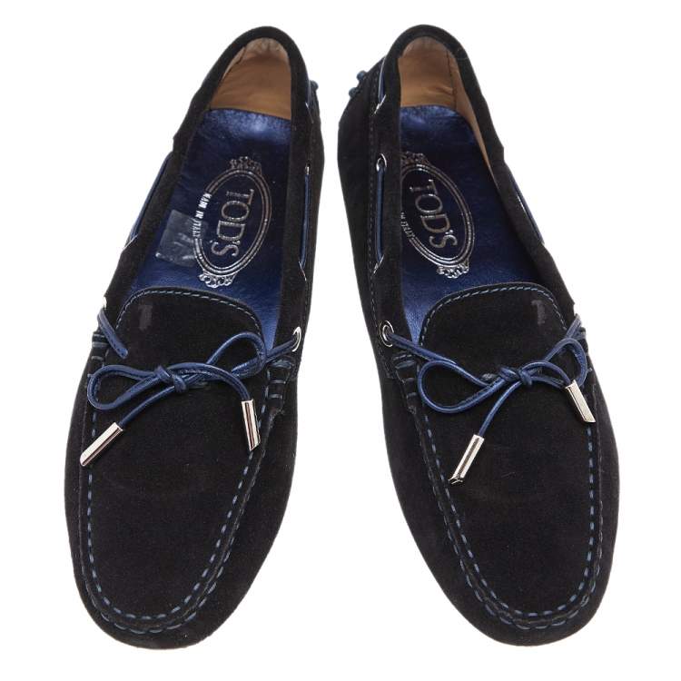 Pre Owned Tod's Black Suede Bow Slip On Loafers Size 38
