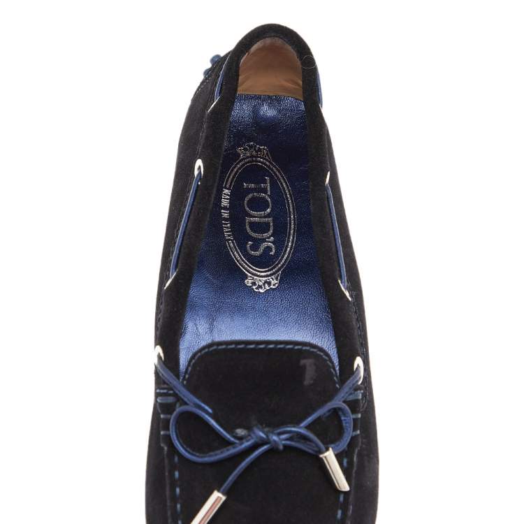 Pre Owned Tod's Black Suede Bow Slip On Loafers Size 38