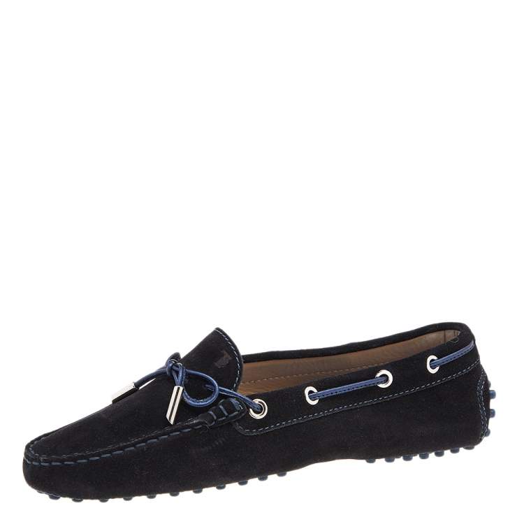 Pre Owned Tod's Black Suede Bow Slip On Loafers Size 38