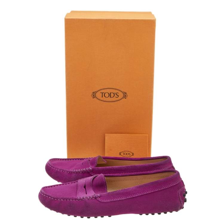 Pre Owned Tod's Purple Suede Penny Slip On Loafers Size 36