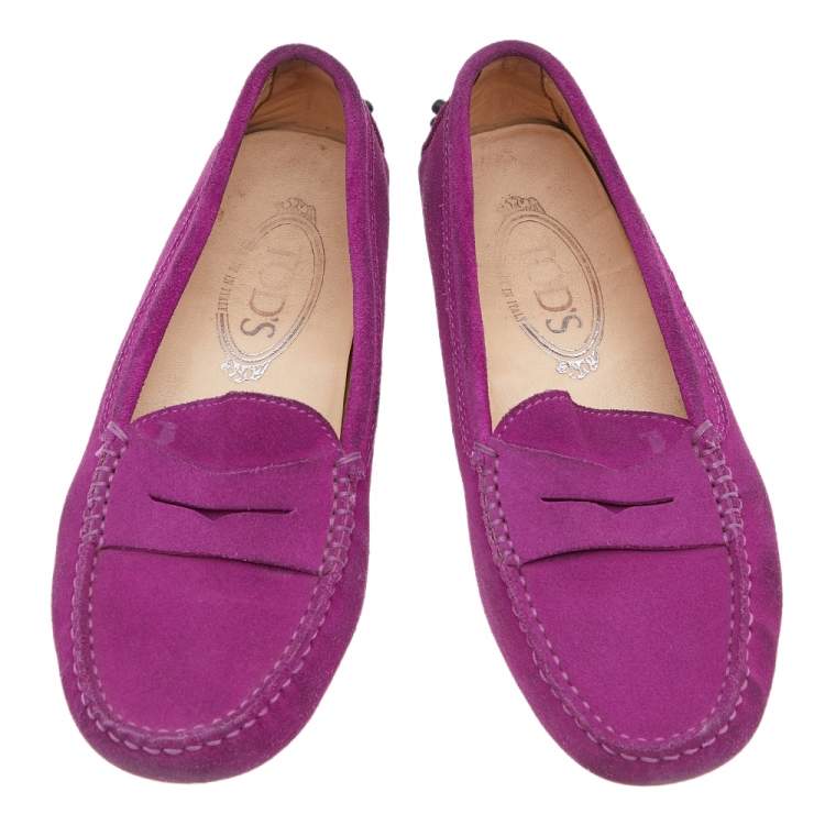 Pre Owned Tod's Purple Suede Penny Slip On Loafers Size 36