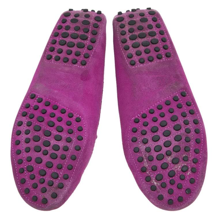 Pre Owned Tod's Purple Suede Penny Slip On Loafers Size 36