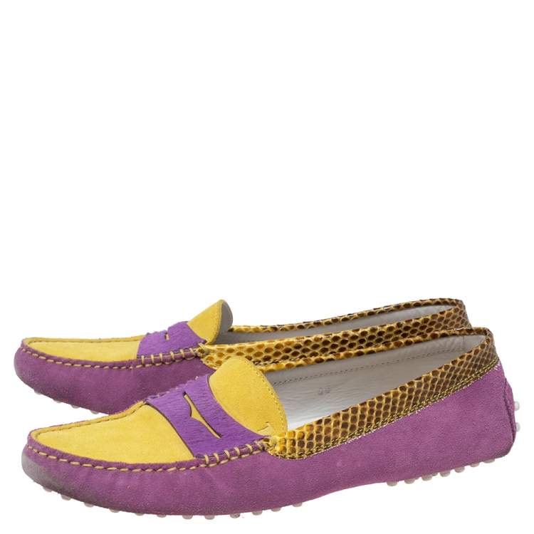 Pre Owned Tod's Multicolor Suede And Snakeskin Loafers  Size 40