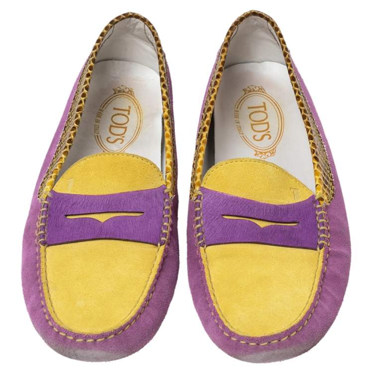 Pre Owned Tod's Multicolor Suede And Snakeskin Loafers  Size 40