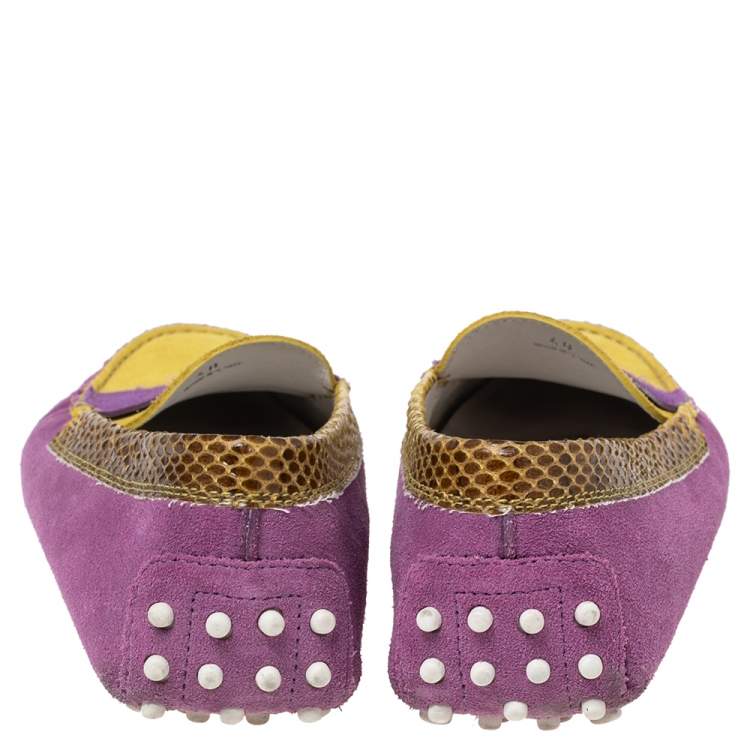 Pre Owned Tod's Multicolor Suede And Snakeskin Loafers  Size 40