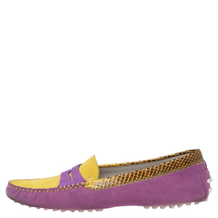 Pre Owned Tod's Multicolor Suede And Snakeskin Loafers  Size 40