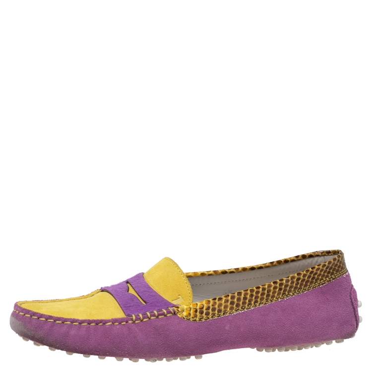 Pre Owned Tod's Multicolor Suede And Snakeskin Loafers  Size 40