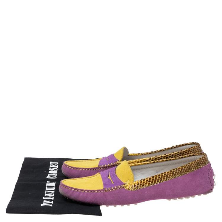 Pre Owned Tod's Multicolor Suede And Snakeskin Loafers  Size 40