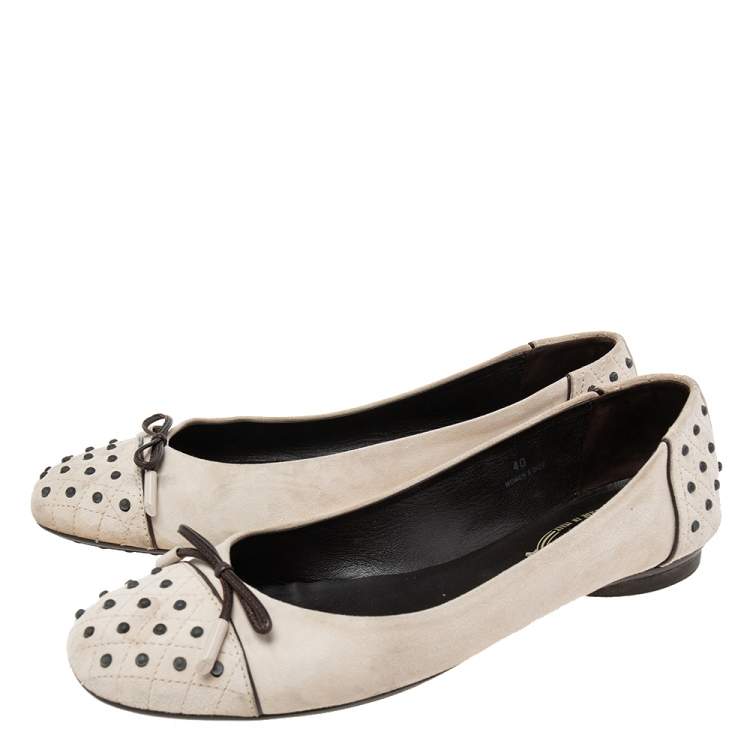 Pre Owned Tod's Grey Suede Dew Ballet Flats Size 40