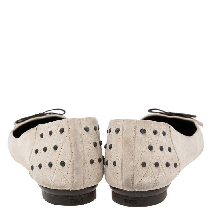 Pre Owned Tod's Grey Suede Dew Ballet Flats Size 40