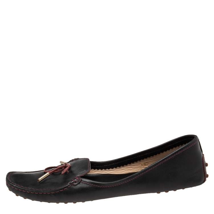 Pre Owned Tod's Dark Brown/Burgundy Leather Loafers Size 40.5