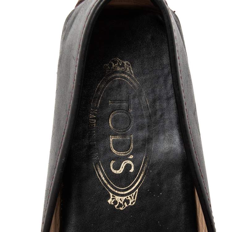 Pre Owned Tod's Dark Brown/Burgundy Leather Loafers Size 40.5