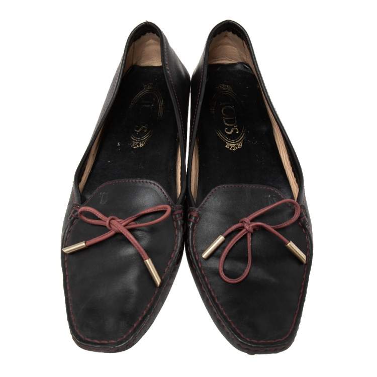 Pre Owned Tod's Dark Brown/Burgundy Leather Loafers Size 40.5
