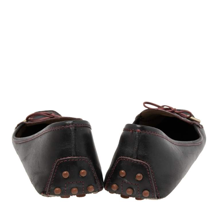 Pre Owned Tod's Dark Brown/Burgundy Leather Loafers Size 40.5