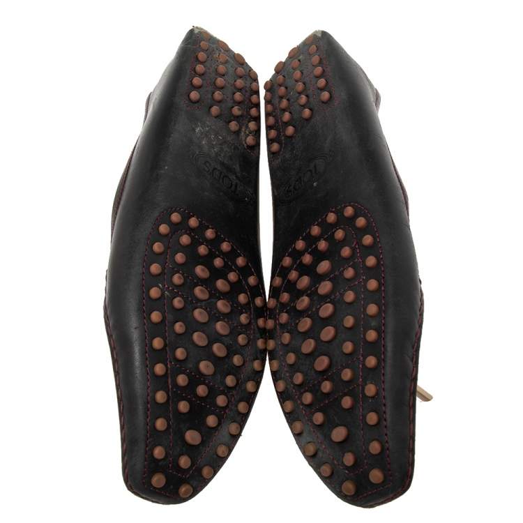 Pre Owned Tod's Dark Brown/Burgundy Leather Loafers Size 40.5