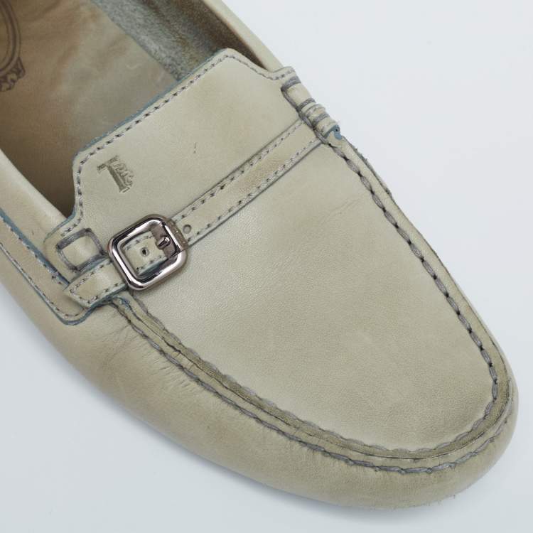 Pre Owned Tod's Olive Green Leather Slip On Loafers Size 39.5