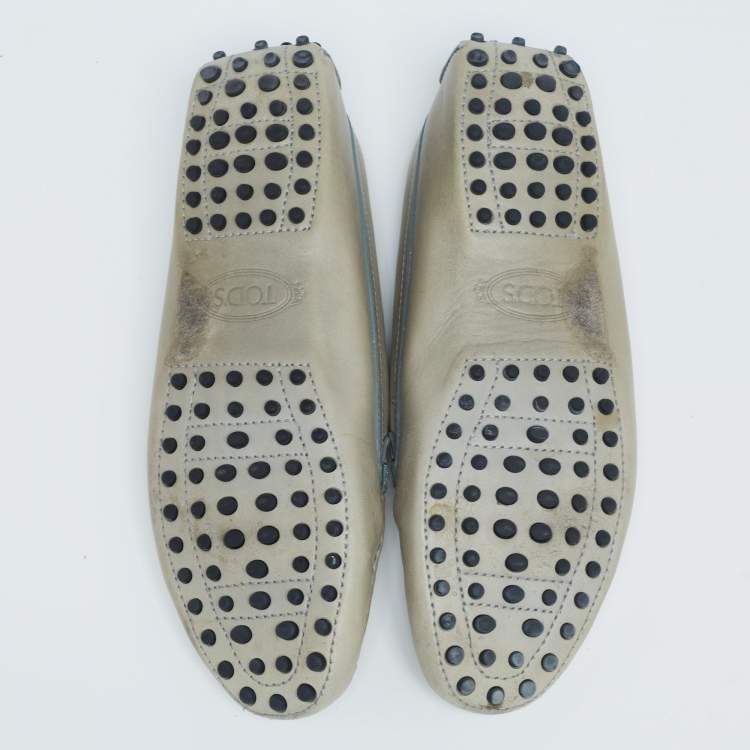 Pre Owned Tod's Olive Green Leather Slip On Loafers Size 39.5