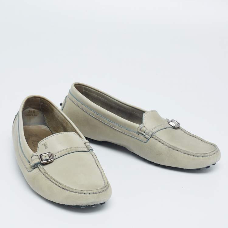 Pre Owned Tod's Olive Green Leather Slip On Loafers Size 39.5