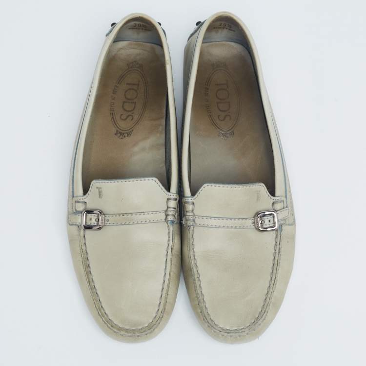 Pre Owned Tod's Olive Green Leather Slip On Loafers Size 39.5