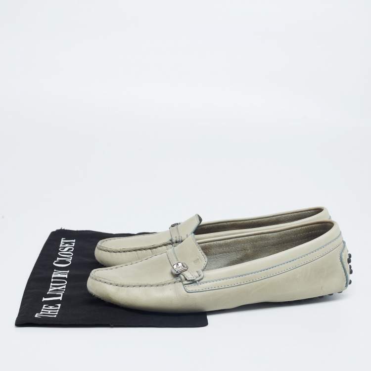 Pre Owned Tod's Olive Green Leather Slip On Loafers Size 39.5