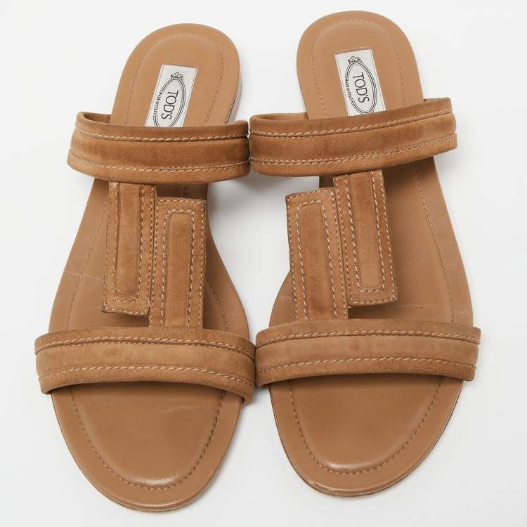 Pre Owned Tod's Brown Suede  Flat Sandals Size 40