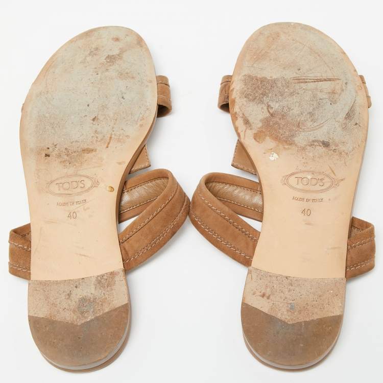 Pre Owned Tod's Brown Suede  Flat Sandals Size 40