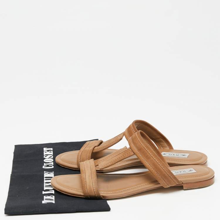 Pre Owned Tod's Brown Suede  Flat Sandals Size 40