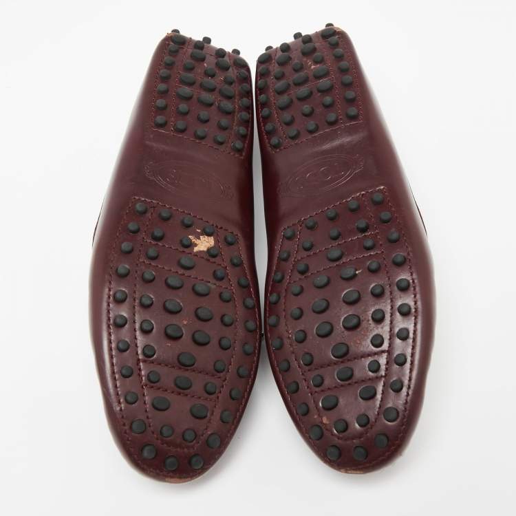 Pre Owned Tod's Burgundy Leather Bow Slip-On Loafers Size 37.5