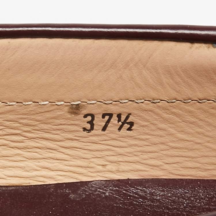Pre Owned Tod's Burgundy Leather Bow Slip-On Loafers Size 37.5