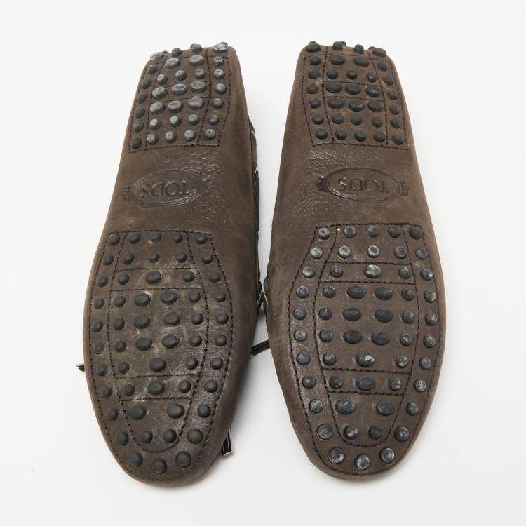 مملوكة مسبقًا Tod's Dark Brown Nubuck Leather Bow Loafers Size 35.5
