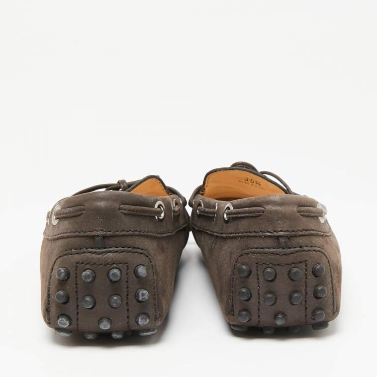 مملوكة مسبقًا Tod's Dark Brown Nubuck Leather Bow Loafers Size 35.5
