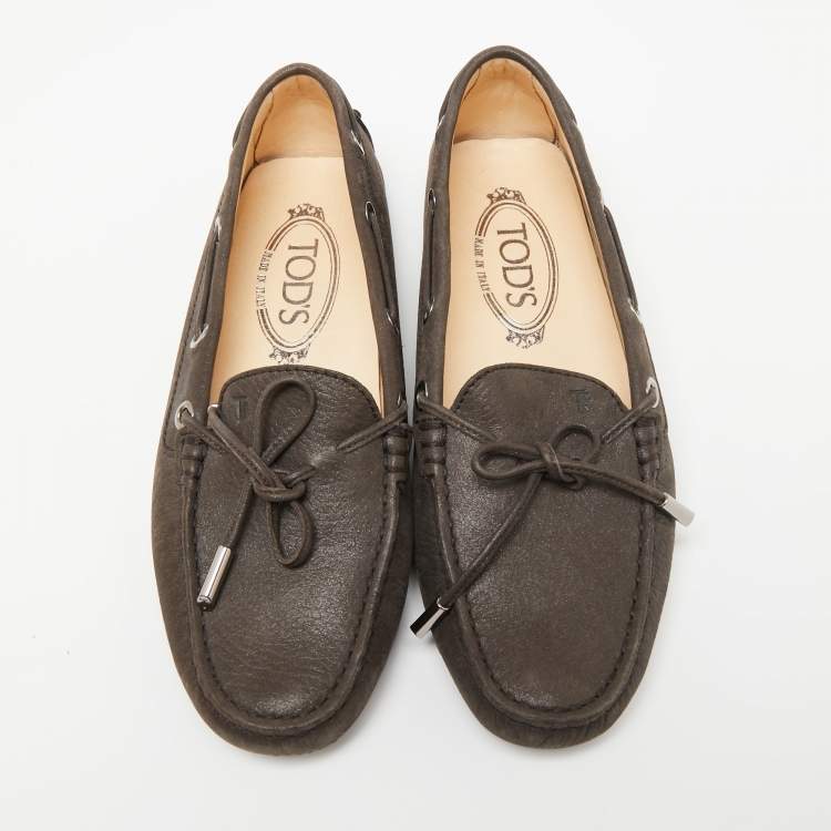 مملوكة مسبقًا Tod's Dark Brown Nubuck Leather Bow Loafers Size 35.5