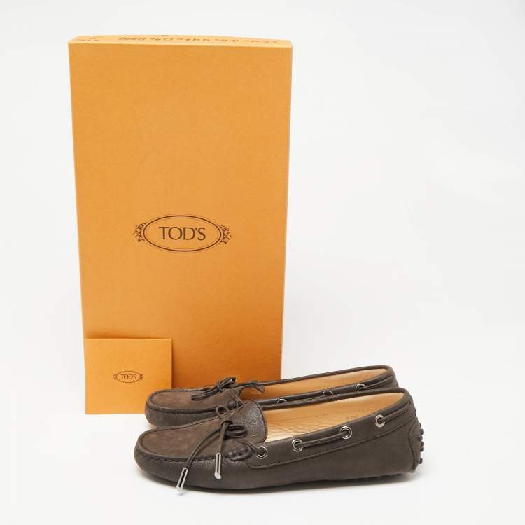 مملوكة مسبقًا Tod's Dark Brown Nubuck Leather Bow Loafers Size 35.5