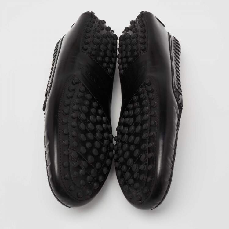 Pre Owned Tod's Black Glossy Leather Whip Stitch Detail Penny Loafers Size 36