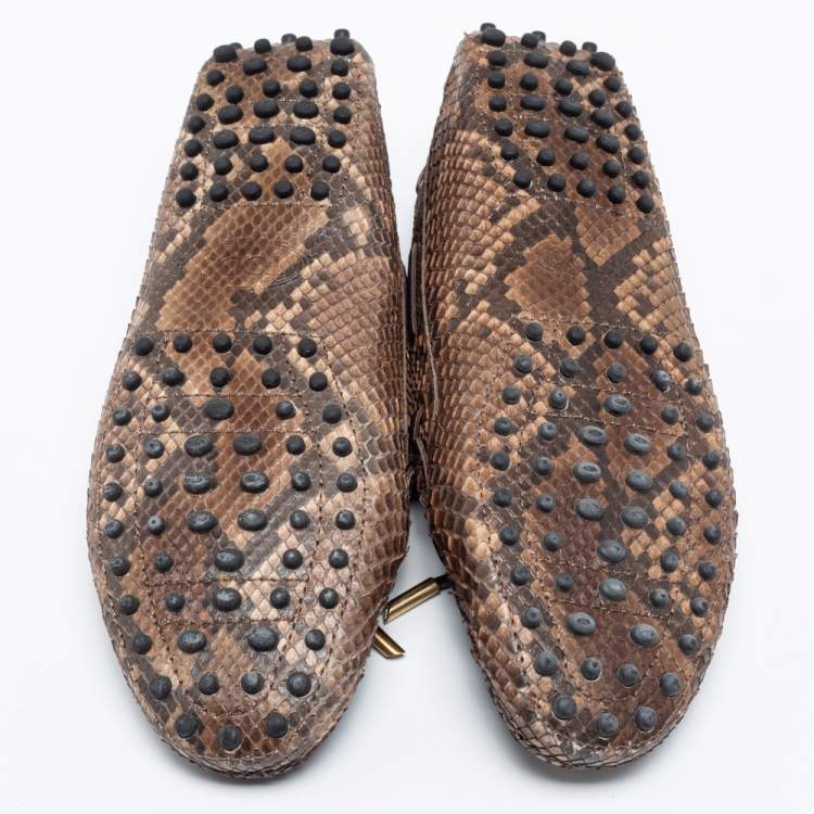 Pre Owned Tod's Two-Tone Python Leather Bow Loafers Size 38.5