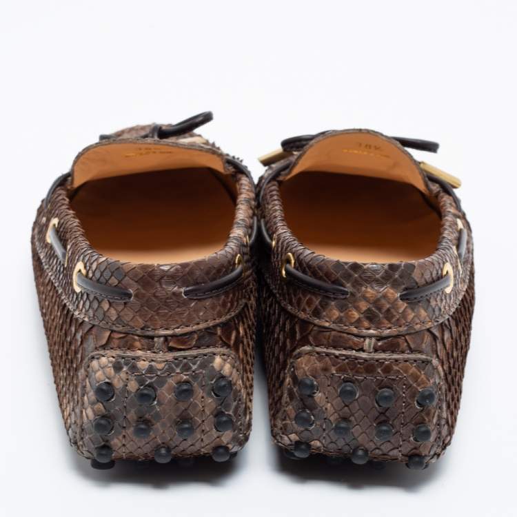 Pre Owned Tod's Two-Tone Python Leather Bow Loafers Size 38.5
