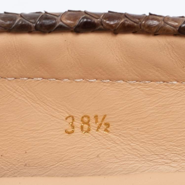 Pre Owned Tod's Two-Tone Python Leather Bow Loafers Size 38.5