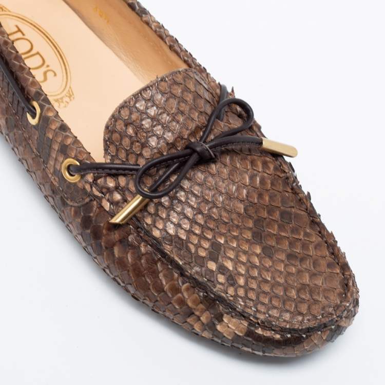 Pre Owned Tod's Two-Tone Python Leather Bow Loafers Size 38.5