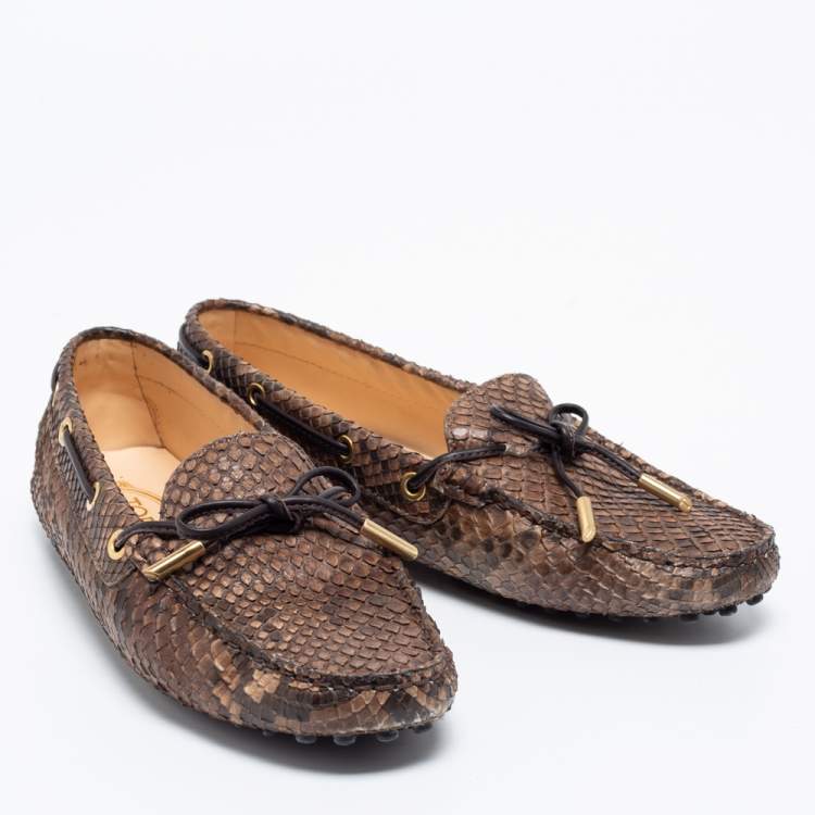 Pre Owned Tod's Two-Tone Python Leather Bow Loafers Size 38.5