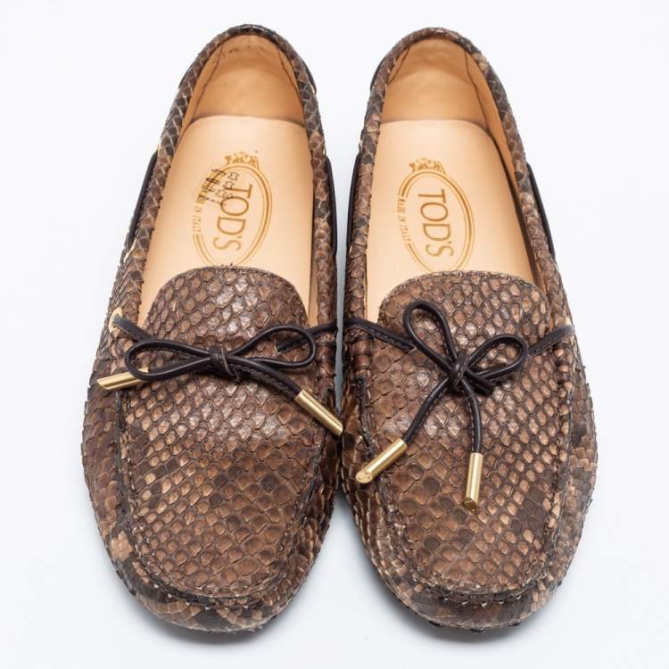 Pre Owned Tod's Two-Tone Python Leather Bow Loafers Size 38.5