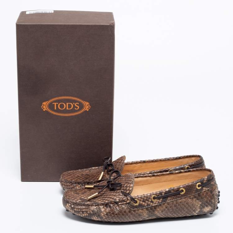 Pre Owned Tod's Two-Tone Python Leather Bow Loafers Size 38.5