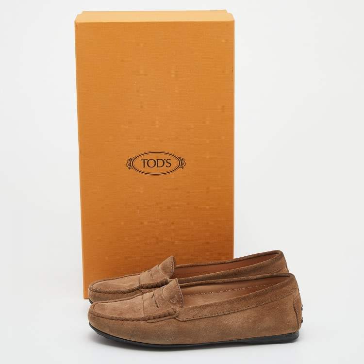 Pre Owned Tod's Light Brown Suede Slip On Loafers Size 35