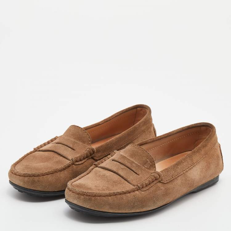 Pre Owned Tod's Light Brown Suede Slip On Loafers Size 35