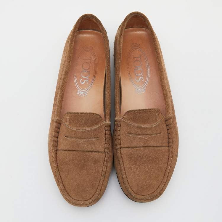 Pre Owned Tod's Light Brown Suede Slip On Loafers Size 35