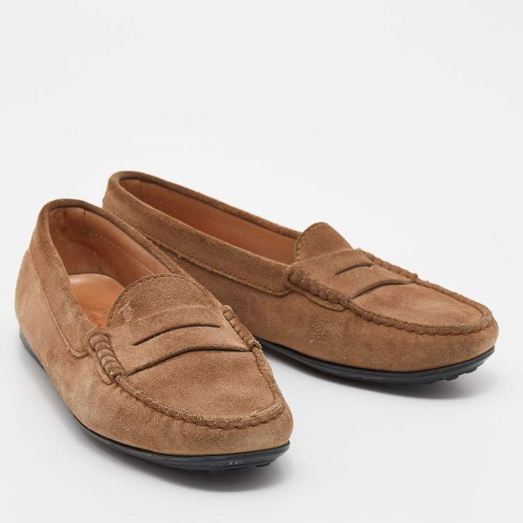 Pre Owned Tod's Light Brown Suede Slip On Loafers Size 35